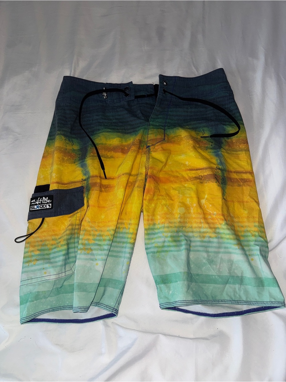 Salt Life SLX-QD Mahi Mahi Gradient Striped Board Shorts Men's Size 28